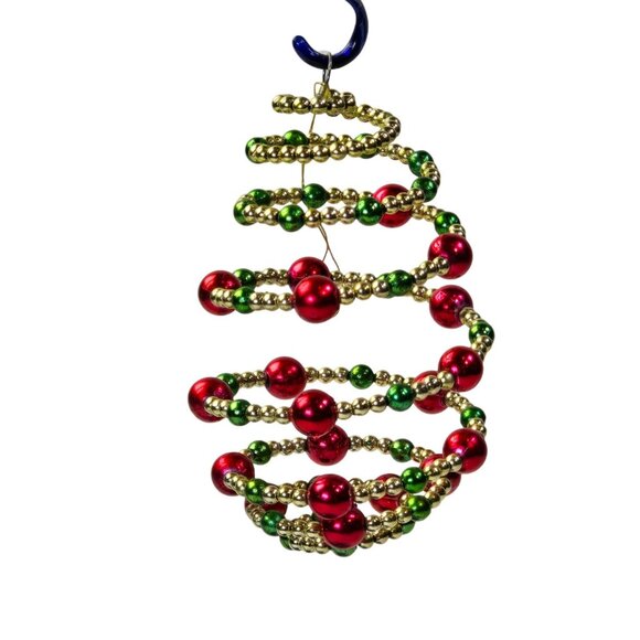 Unbranded Other - Beaded Christmas Tree Ornament Red Green Gold Spiral Swirl Wire Holiday Decor